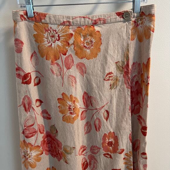 Eddie Bauer Floral 100% Linen Wrap Skirt Size 8 - Picture 2 of 7